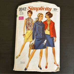 Vintage Sewing Pattern Simplicity Skirt Top Jacket Miss Size 16 Bust 38 1968 60s
